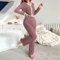 thumbnail image 1 of Taylonsss Womens Ribbed Panel Button Down Shirt Elastic Waist Straight Leg Pants Two Piece Set Casual Comfort Outfit, 1 of 4