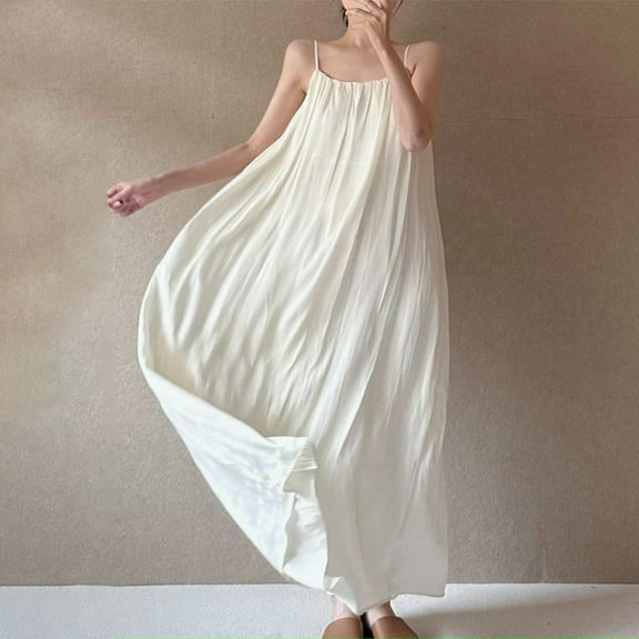 Taylonsss Womens Round Neck Loose Dress Double-Layer Hem Casual Flowy Everyday Outfit