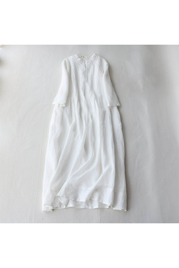 Womens Round Neck Loose Fit Casual Dress Simple Style Everyday Wear