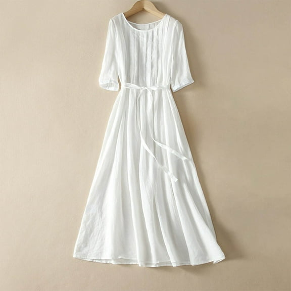 Taylonsss Womens Round Neck Loose Fit Casual Dress for Everyday Wear