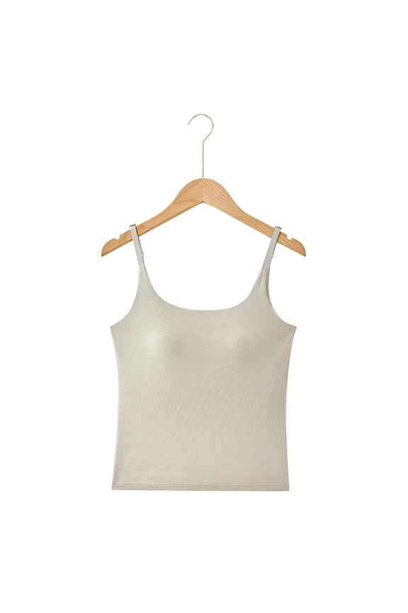 Womens Seamless Camisole Top Built-in Bra Solid Color Waist Contouring Cable-Free Support Comfortable Layering Staple Casual Lounge Wear