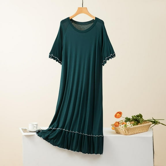 Taylonsss Womens Sleepwear Round Neck Soft Solid Color Short Sleeve Relaxed Fit Midi Nightgown Comfortable Loungewear