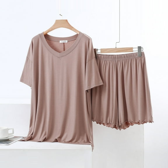 Taylonsss Womens Sleepwear Set V Neck Split Sleeve T-Shirt Relaxed Wide-Leg Shorts Loungewear Two-Piece Pajama Outfit