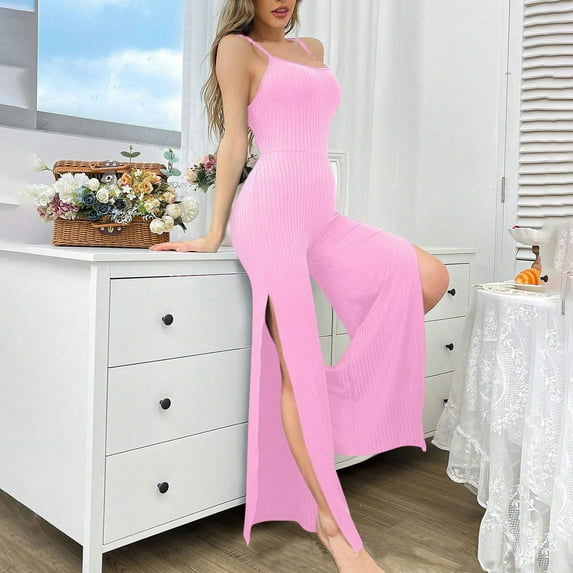 Taylonsss Womens Sleeveless Jumpsuit Pajamas Round Neck Tank Top Long Pants Solid Color Comfortable Sleepwear