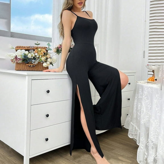 Taylonsss Womens Sleeveless Jumpsuit Pajamas Round Neck Tank Top Long Pants Solid Color Comfortable Sleepwear