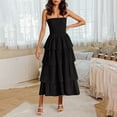 thumbnail image 1 of Taylonsss Womens Sleeveless Off-Shoulder Bandeau Dress Shirred Tiered Long Vest Dress Solid Color Casual Outfit, 1 of 8