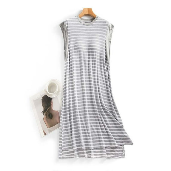 Taylonsss Womens Sleeveless Striped Lounge Dress Comfortable Loose Tank with Built-in Bra Long Nightwear