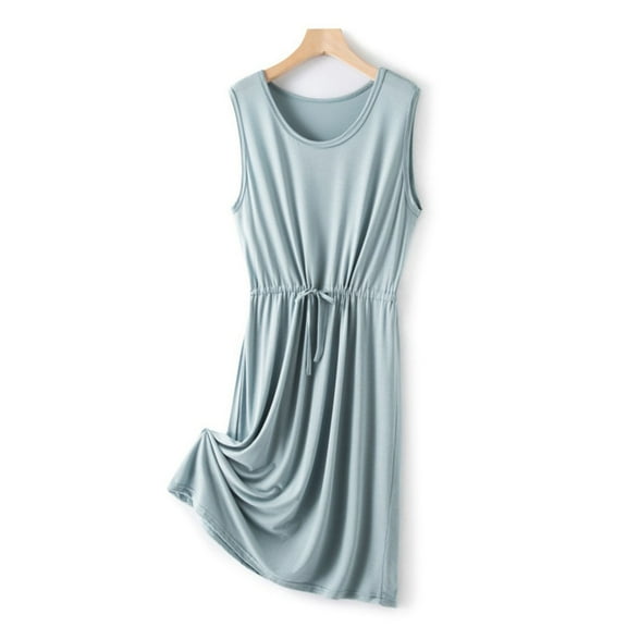 Taylonsss Womens Sleeveless V Neck Nightdress Drawstring Loose Fit Solid Color Comfortable Midi Home Loungewear