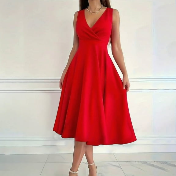 Taylonsss Womens Sleeveless V Neck Tank Dress Solid Color Casual Fashion Evening Party Outfit