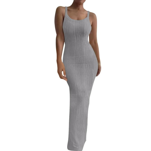 Taylonsss Womens Slim Dress Sleeveless Spaghetti Strap Round Neck Elegant Maxi Dress Fashion Evening Outfit