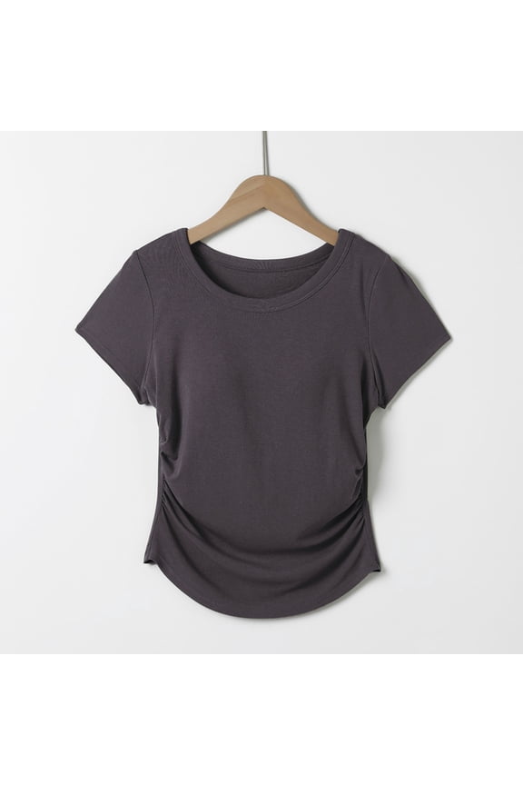 Womens Solid Color Built-in Bra Camisole with Side Gathers Peplum Waist Seamless Support Wear Alone Loungewear Casual Top