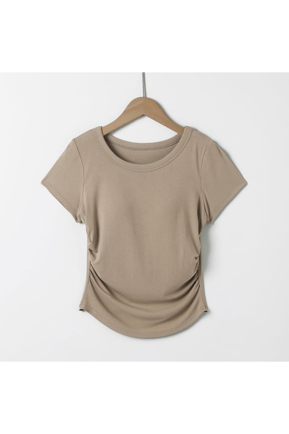 Womens Solid Color Built-in Bra Camisole with Side Gathers Peplum Waist Seamless Support Wear Alone Loungewear Casual Top