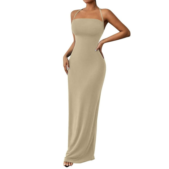 Taylonsss Womens Solid Color Knit Dress Tie-Back Open Back Strap Casual Minimalist Everyday Outfit