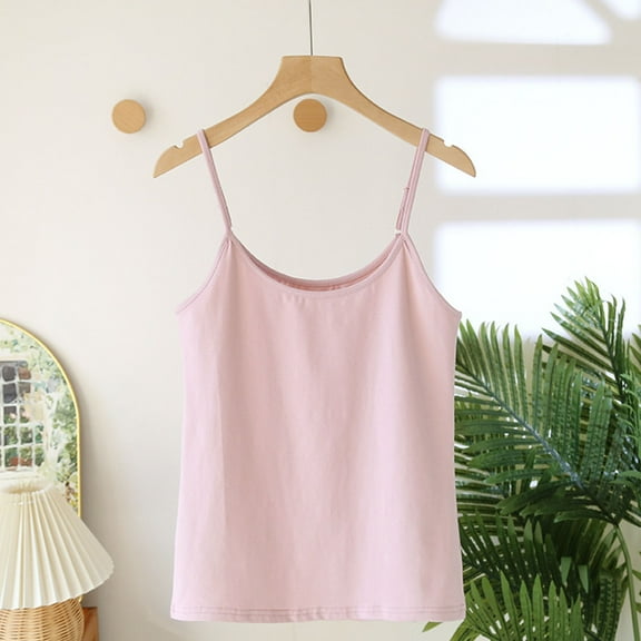 Taylonsss Womens Solid Color Round Neck Cotton Built-in Bra Stretchy Sleeveless Tank Top Lounge Wear Casual Home Outfit