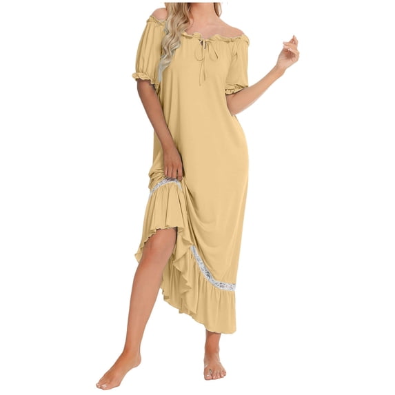 Taylonsss Womens Solid Color Sleepwear Short Sleeve Nightgown Comfortable Casualwear Cozy Home Dress Soft Casual Nightwear