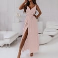 thumbnail image 1 of Taylonsss Womens Solid Color V Neck Strap Slit Midi Dress Casual Everyday Outfit, 1 of 9