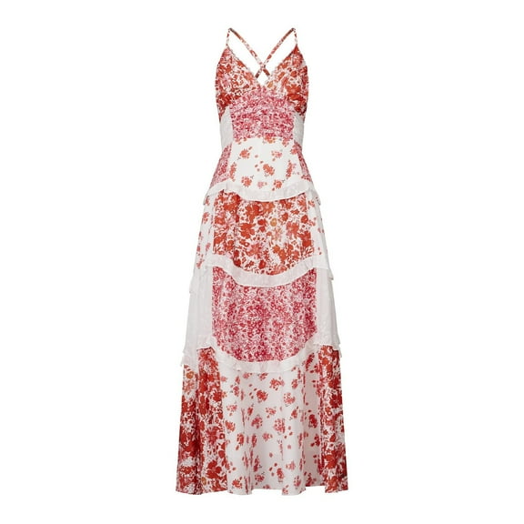 Taylonsss Womens Spring Summer Dress Halter Neck Sleeveless Strappy Floral Print Lace Trim Boho Beach Vacation Dress