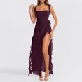 thumbnail image 1 of Taylonsss Womens Square Neck Sleeveless Dress Ruffle SLIM Side Slit Casual Summer Outfit, 1 of 8