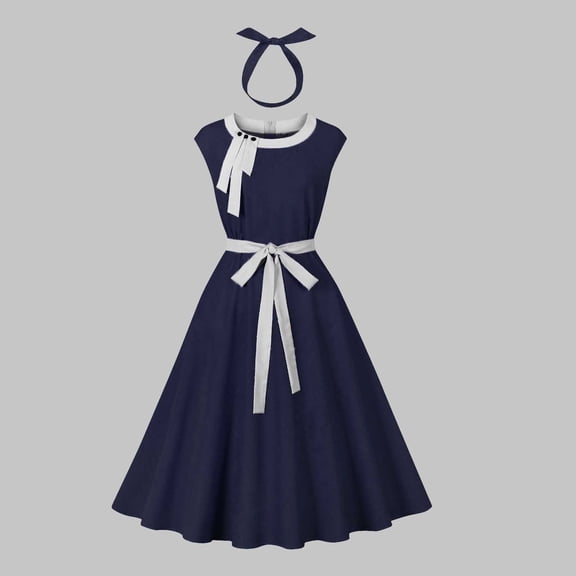 Taylonsss Womens Square Neck Sleeveless Dress with Color Block Bow Detail Flowy Hem Zipper Closure Casual Party Wear