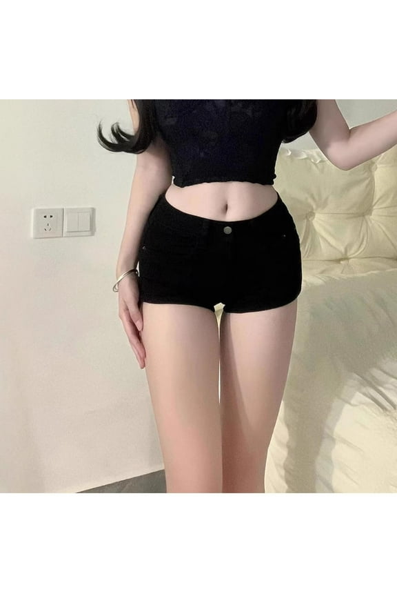 Womens Stretch Denim Shorts Straight Leg Casual Fashion Spring Summer Bottoms Comfortable Versatile Dance Hip Wrap Leg Show