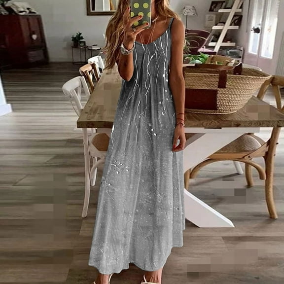 Taylonsss Womens Summer Casual Floral Print V Neck Sleeveless Strappy Dress Beach Vacation Outfit