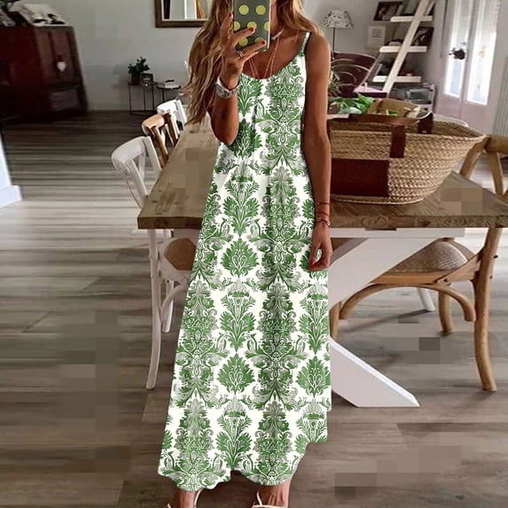 Taylonsss Womens Summer Casual Sleeveless V Neck Spaghetti Strap Flowy Dress with Floral Print for Beach Vacation and Daily Outfit