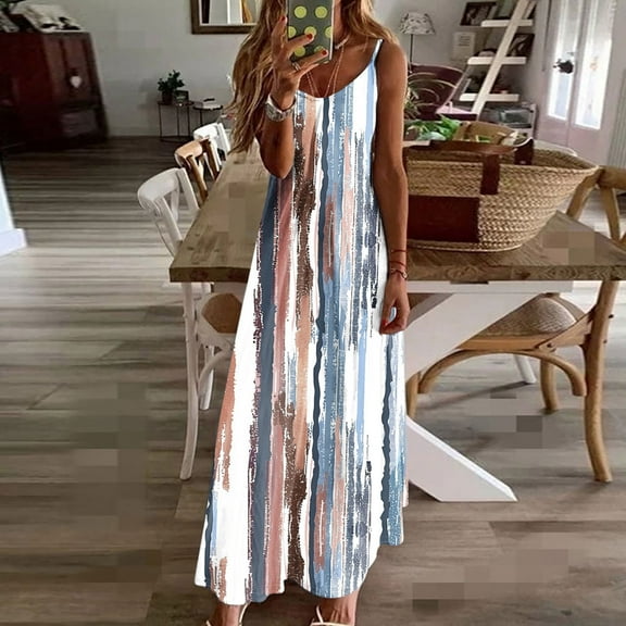 Taylonsss Womens Summer Casual Sleeveless V Neck Spaghetti Strap Flowy Dress with Floral Print for Beach Vacation and Daily Outfit