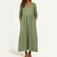 thumbnail image 1 of Taylonsss Womens Summer Casual V Neck Solid Color Short Sleeve Midi Dress with Pockets Everyday Outfit, 1 of 7