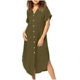 thumbnail image 1 of Taylonsss Womens Summer Dress Button Front V Neck Loose Fit Short Sleeve Midi Casual Solid Color Flowy Everyday Outfit, 1 of 5