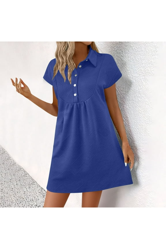 Womens Summer Dress Casual Batwing Sleeve Button-Down Collar Short Sleeve Mini Dress Casual Everyday Style