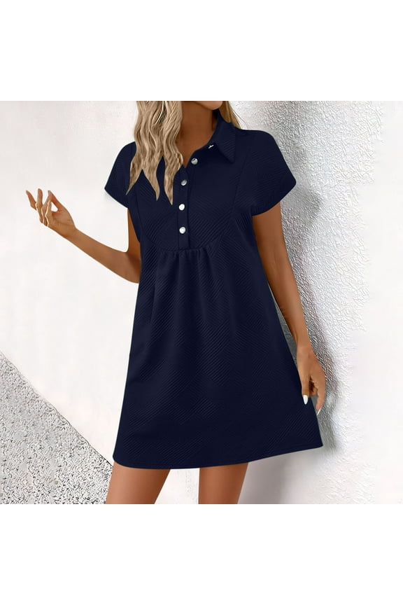 Womens Summer Dress Casual Batwing Sleeve Button-Down Collar Short Sleeve Mini Dress Casual Everyday Style