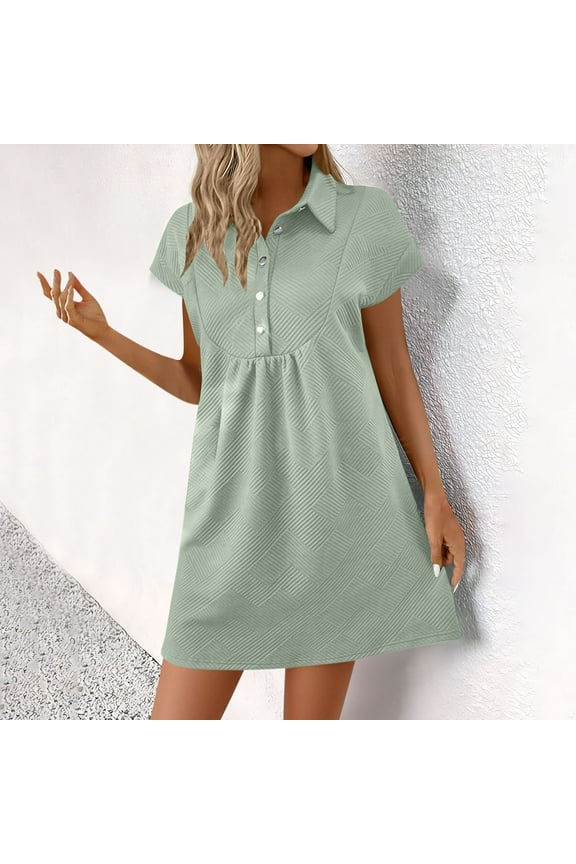 Womens Summer Dress Casual Batwing Sleeve Button-Down Collar Short Sleeve Mini Dress Casual Everyday Style