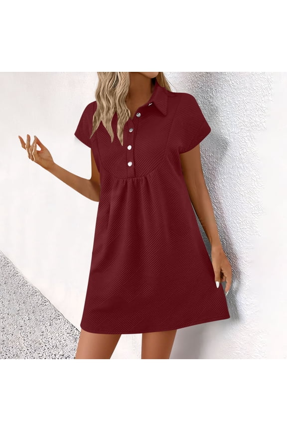 Womens Summer Dress Casual Batwing Sleeve Button-Down Collar Short Sleeve Mini Dress Casual Everyday Style