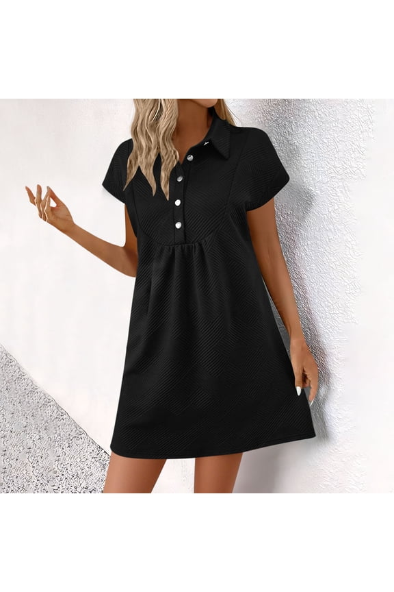 Womens Summer Dress Casual Batwing Sleeve Button-Down Collar Short Sleeve Mini Dress Casual Everyday Style