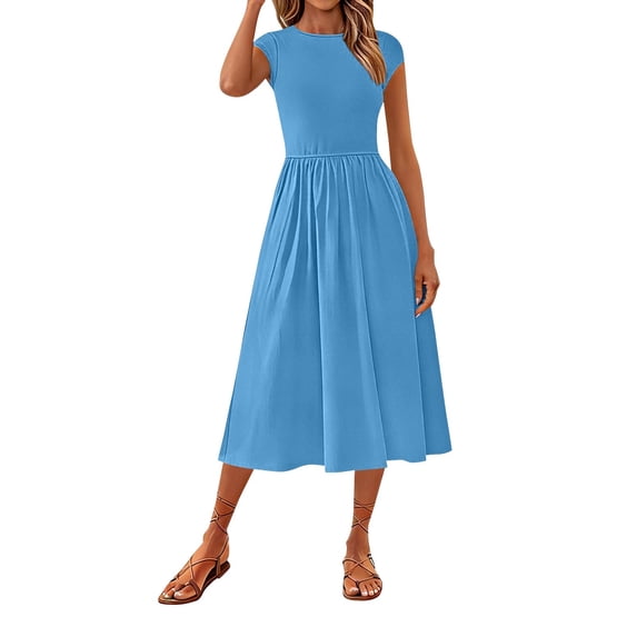 Taylonsss Womens Summer Dress Flutter Sleeve Round Neck Casual Comfortable Solid Party Daily Outfit