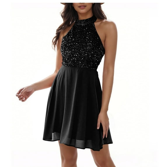 Taylonsss Womens Summer Dress Halter Tie Neck Sleeveless Fitted Mini Dress Casual Chic Outfit