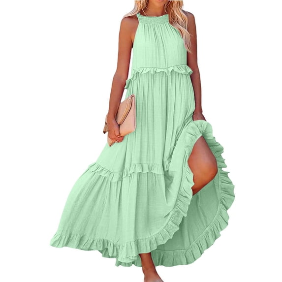 Taylonsss Womens Summer Dress Round Neck Sleeveless Solid Color Casual Midi Dress Everyday Wear Versatile Simple Design