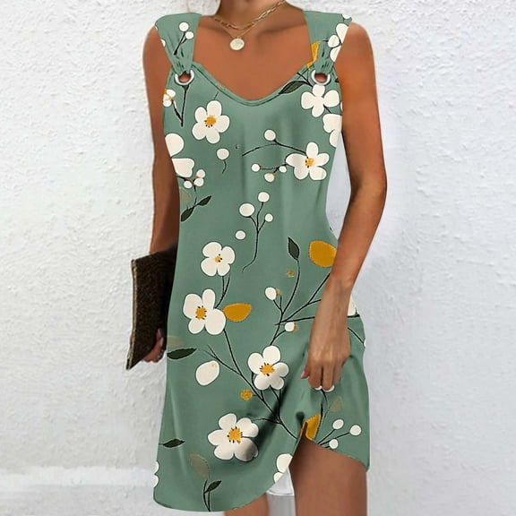 Taylonsss Womens Summer Dress Sleeveless Strappy V Neck Flowy Casual Floral Print Beach Vacation Maxi Dress