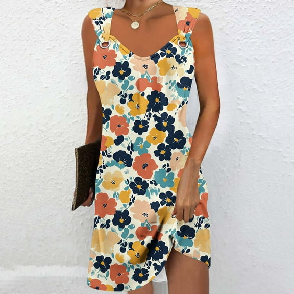 Taylonsss Womens Summer Dress Sleeveless Strappy V Neck Flowy Casual Floral Print Beach Vacation Maxi Dress