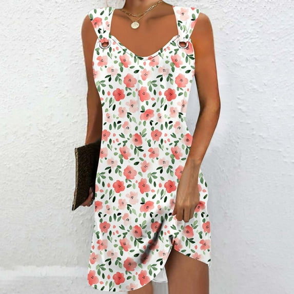 Taylonsss Womens Summer Dress Sleeveless Strappy V Neck Flowy Casual Floral Print Beach Vacation Maxi Dress
