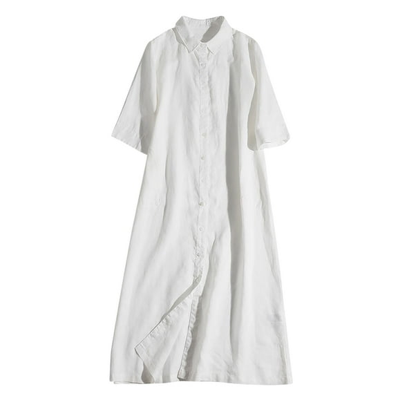 Taylonsss Womens Summer Dress Solid Color Casual Button Down Collar Short Sleeve Casual Style Everyday Outfit