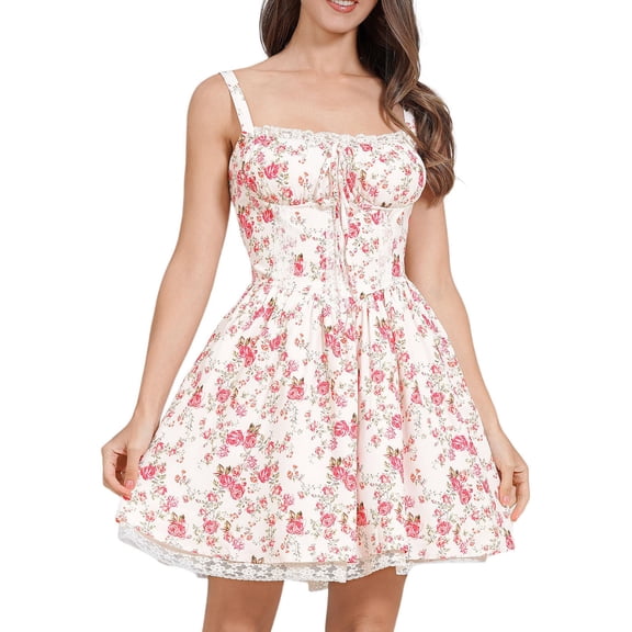 Taylonsss Womens Summer Dress Square Neck Spaghetti Strap Floral Print Casual Boho Short Beach Dress