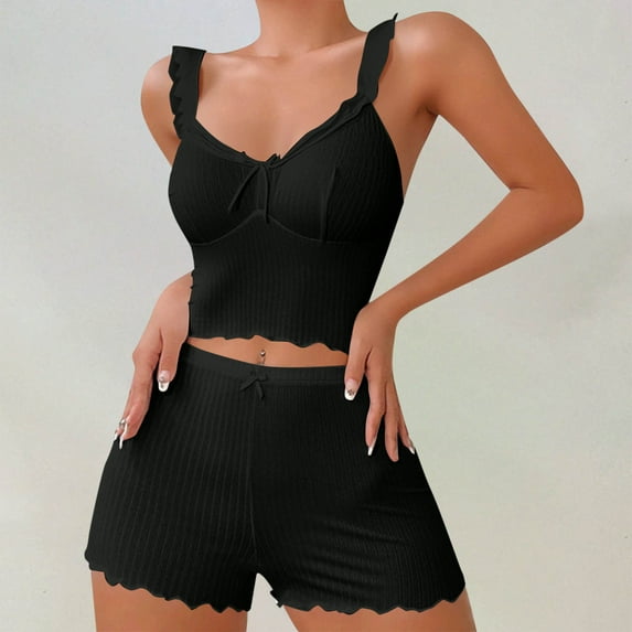 Taylonsss Womens Summer Pajama Set Strappy Solid Color Casual Sleepwear Lounge Outfit