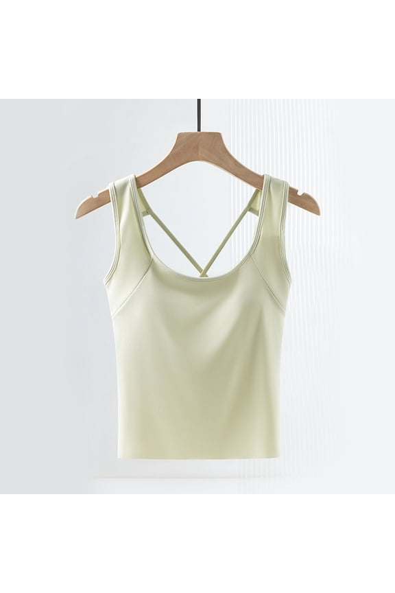 Womens Summer Plus Size Built-in Bra Tank Top Strappy Back Sleeveless Sleepwear Lounge