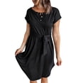 thumbnail image 1 of Taylonsss Womens Summer Short Dress Solid Color Button Waistband Fitted Casual Everyday Outfit, 1 of 5