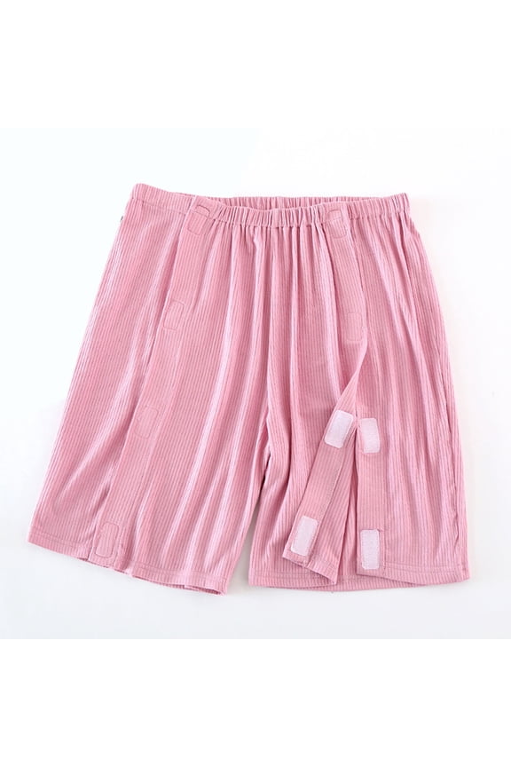 Womens Summer Sleep Pants Solid Color Striped One-Piece Loose Fit Mid-Length for Bedridden Care Comfortable Nightwear