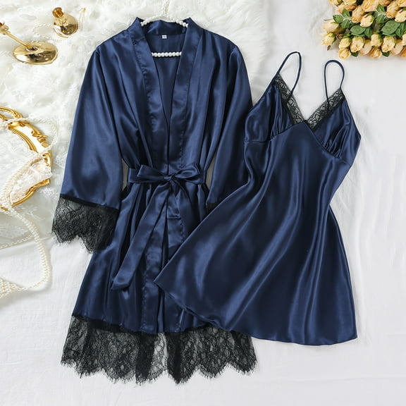 Taylonsss Womens Summer Sleepwear Set Lightweight Tie Waist Midi Nightgown and Robe Relaxed Loungewear