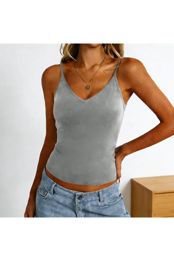 Womens Summer V Neck Tank Top with Built In Bra Comfortable Strappy Back Design Casual Yoga Exercise Wear for Outdoor Vacation and Daily Use