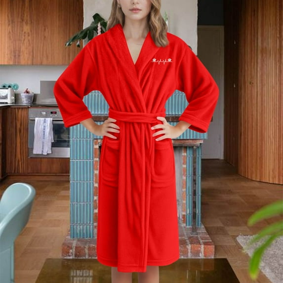 Taylonsss Womens Winter Flannel Hooded Bathrobe, Heart Print Thickened Fleece-Lined Long Cozy Loungewear for Home
