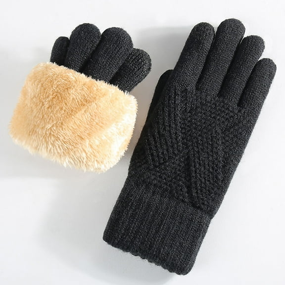 Taylonsss Womens Winter Gloves Double-Layer Fleece-Lined Thermal Thickened Pull-On Knit for Everyday Warmth Winter Outdoor